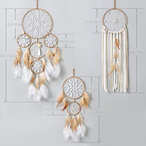 LOMOHOO 5 Pack Dream Catcher Moon and Sun Design Boho Wall Hanging Decor Handmade Traditional Feathers Dream Catchers for Kids Bedroom Living Home Decoration(Brown) - Thumbnail 2