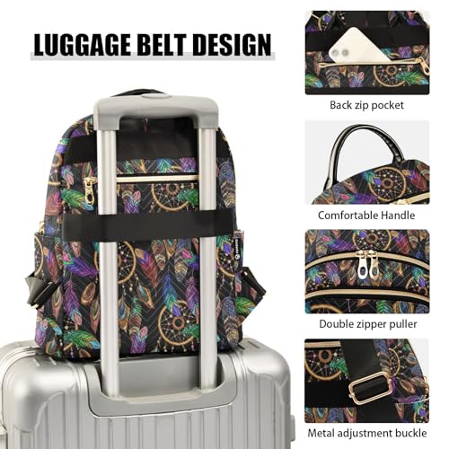 Image of Indian Dreamcatcher Mandala Feather Mini Backpack Fashion Backpack Purse for Women,Handbag Shoulder Bag Casual Daypack, Ladies Gift for College Work (M)