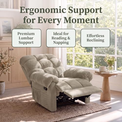 Image of Oversized Manual Recliner Chair with Side Pockets for Home, Camel