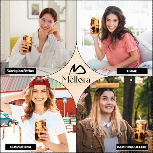 Image of MELLORA Can Shape Tumbler Glass with Straw & Wooden Lid | Leak-Proof, Portable | Ideal for Hot /Cold Coffee, Juice, Drinks | Travel-Friendly, Stylish Mug Sipper | Transparent - 540ml