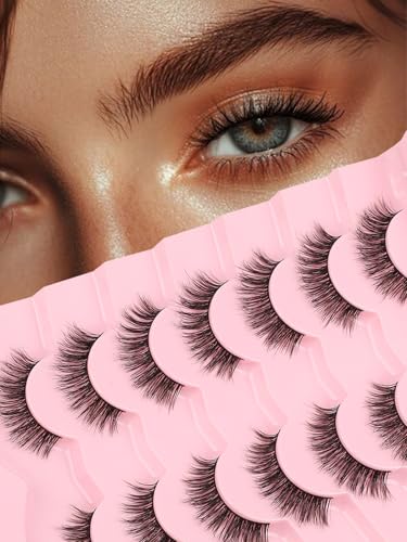 Lashes False Eyelashes 13MM Wispy Lashes Pack Fluffy Lash Strips False EyeLashes with Thin Band C Curl Natural Lashes Fake Eyelash 7 Pair Siligli