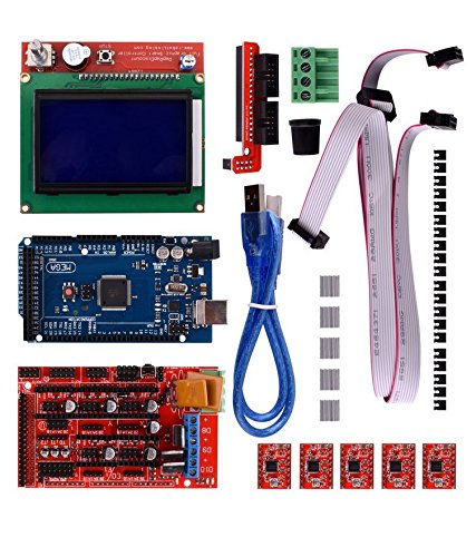 Zkee Shop 3D Printer Controller Kit for RAMPS 1.4 + LCD 12864 Display Controller + Mega 2560 R3 + 5pcs A4988 Stepper Motor Driver with Heatsink Compatible For Arduino Reprap
