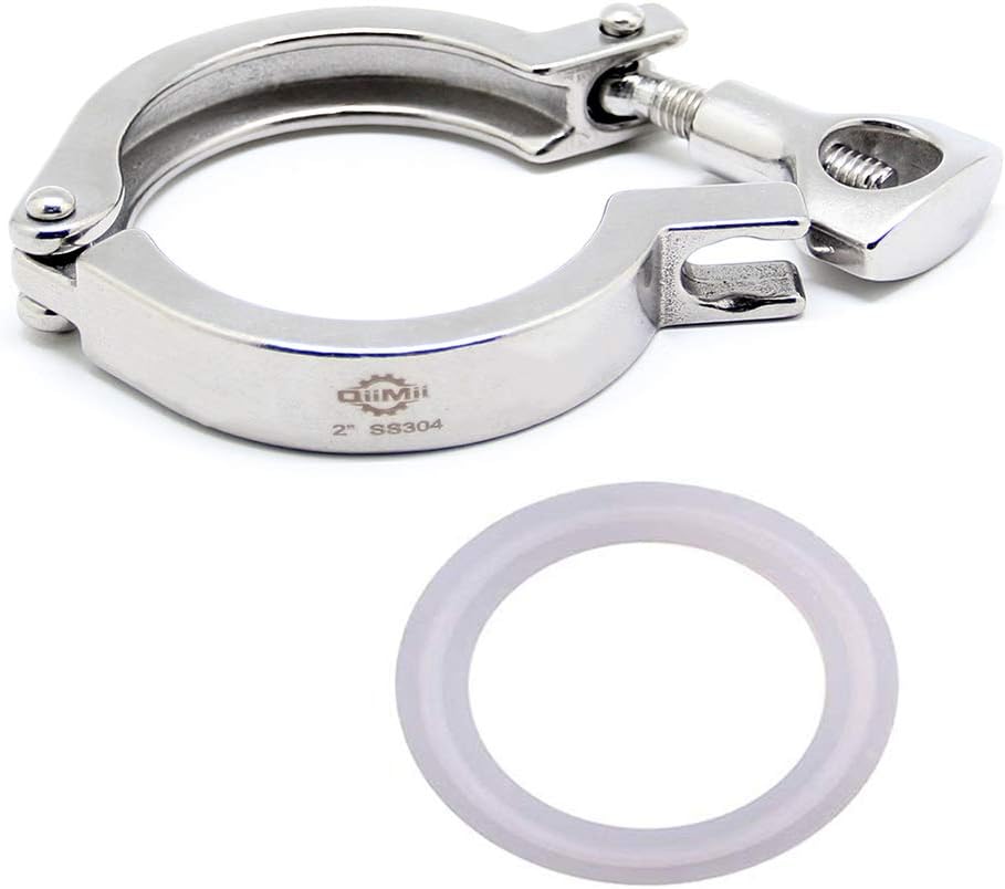 QiiMii Stainless Steel 304 Heavy Duty Sanitary Clamp Single Pin Tri Clover 2 inch with 1 pc Silicone Gasket