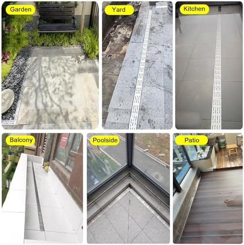 Heavy Duty Stainless Steel Patio Water Drain Trench Channel - Narrow Shower Drain for Garage, Pool, Gazebo, Garden, Kitchen - Removable Grate Included (Pack of 1, 5x3cm)