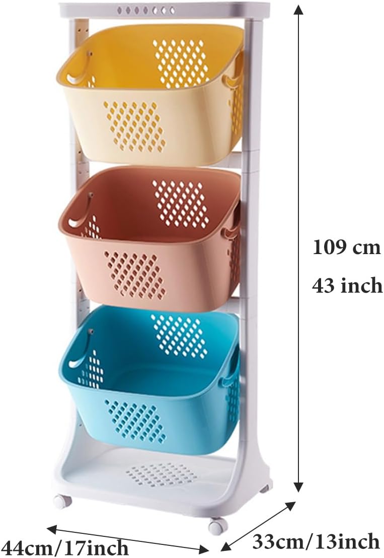 Kids Toy Storage Organizer Bins Baskets Stackable Rolling Cart, Children Playroom Activity Rack Shelf Plastic Bins Box Mobile Move Everywhere with Caster Wheels (Color : /White, Size : 3 Tier)