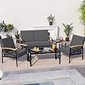 JAMFLY 5 Piece Outdoor Metal Patio Furniture Sectional Set, Outdoor Metal Furniture Patio Conversation Sets with Coffee Table for Patio,Backyard,Balcony