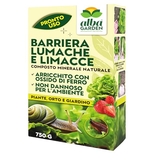 Albagarden - Lumachicida Naturale con Ossido di Ferro - Barriera Lumache e Limacce a Base di Minerali - per Piante Orto e Giardino - Granulare 750 gr