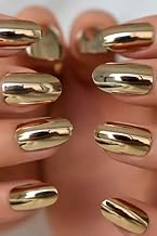 KLOSS BEAUTY Gold Chrome press on nails Artificial Nails, Reusable Fake Nails, Set of 22 false nails Universally sized nail extensions for women Press- On nails, Longlasting fake nails with Glue (Gold)