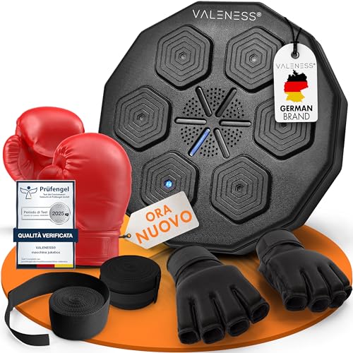 VALENESS® Macchina da Boxe Musicale LED – Boxe da parete smart con musica e guantoni inclusi – Allenamento ideale a casa per bambini e adulti