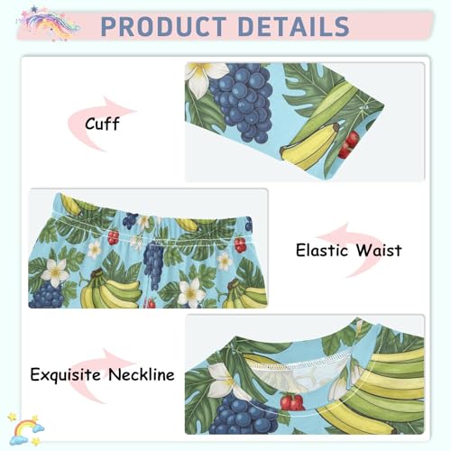 Pajama Sets Long Sleeve Fruits Flowers Pattern Soft Comfy Sleepwear 2 Piece PJS 3-8T4