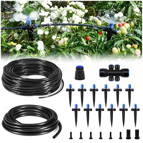 HIRALIY 50FT Quick Connect Garden Watering System with Adjustable Vortex Drippers, Saving Water...