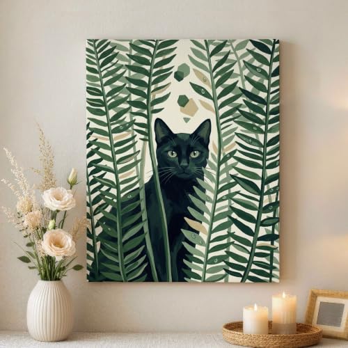 Lienzo decorativo moderno de gato verde para renovar las paredes de tu dormitorio
