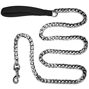 WATFOON-Premium-Extra-Heavy-Duty-Dog-Chain-LeashPerfect-Metal-Dog-Leashes-with-Soft-Padded-Leather-Handle-for-Large-Medium-Size-Pets-WalkingTraffic-Training-and-Traveling Perfect Metal Dog Leashes