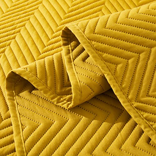 Vessia King Size Yellow Quilt Set, Chevron Pattern Mustard Quilt And Shams(3 Pieces), Modern And Classic Yellow Bedspread, Soft And Lightweight Microfiber Bedding Set For Fall, Winter, Summer, Spring #TOP5