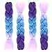 GX Beauty 4PCS/Lot Ombre Jumbo Braiding Hair Extensions for Black Women 24 Inch Kanekalon Twist Braiding Hair Synthetic Box Braids Twist Hair Extension(Purple+Lake Blue+Light Purple)