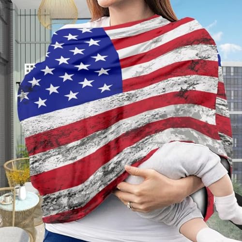 Image of Coldinair Vintage American Flag Baby Car Seat Covers for Boys or Girls,Multi-use Cover,Baby Carseat Canopy,Nursing Cover for Breastfeeding