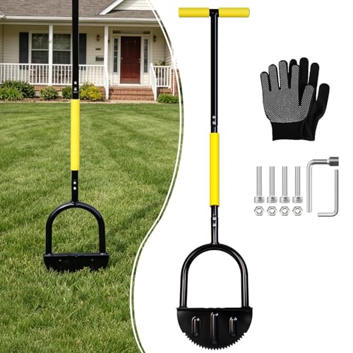 BCJCLTS 43-Inch Edger Lawn Tool Heavy Duty Lawn Edger Half Moon Steel Saw-Tooth Blade with Wide Footplate & Ergonomic T-Grip Handle Manual Border Grass Edger for Lawn Sidewalk & Garden Landscaping