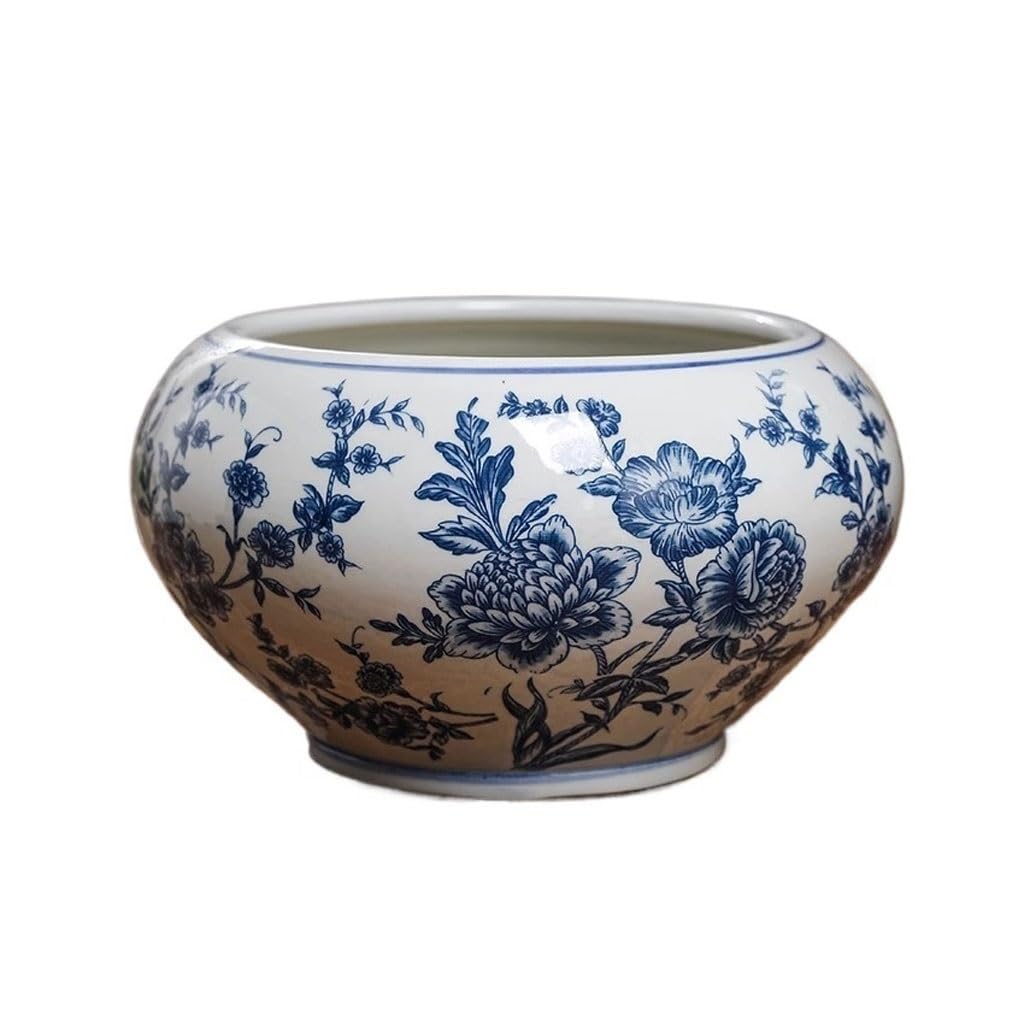 GELASIGE Flower Pots Chinese Style Home Living Room Green Plant Blue And White Porcelain Flower Pot Balcony Potted Orchid Flower Pot Outdoor Flower Pots