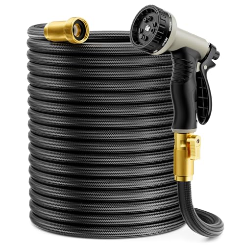 Garden Hose 100 ft Non-Expandable Flexible Water Hose Lightweight Hose with 10-Function Nozzle for Yard Portable Leak Proof All-Weather Water Pipe for Outdoor Car Wash RV Lawn