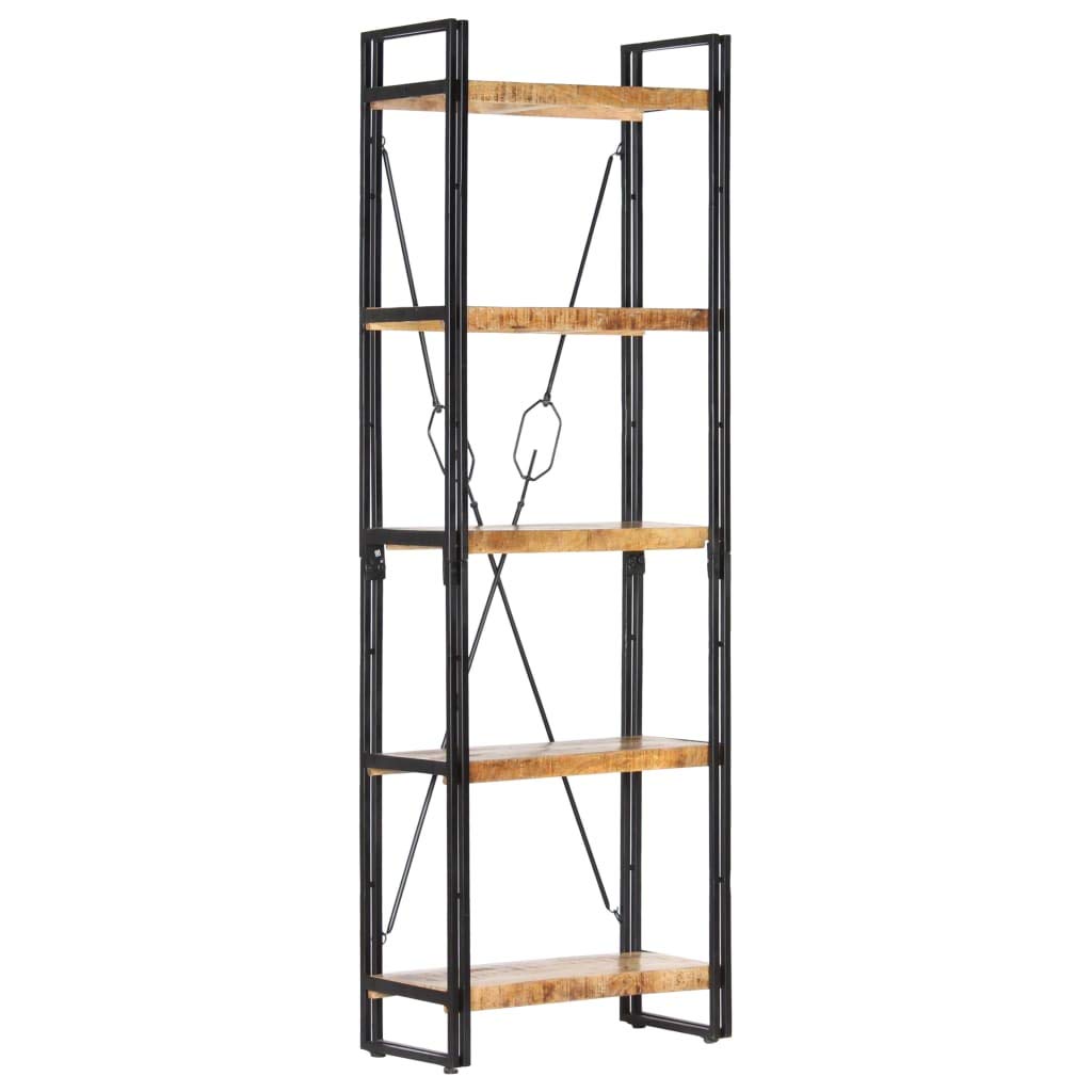 Bücherregal mit 5 Fächern, Standregal aus massivem Mangoholz und pulverbeschichtetem Stahl, Industrie-Design Regal für Wohnzimmer, 60 x 30 x 180 cm