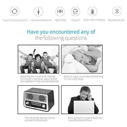 Bluetooth Transmitter and Receiver Splitter 2-in-1 - High Fidelity Long Range Low Latency Audio Bluetooth Adapter with Audio Cable + RCA Cable + USB Charging Cable - Thumbnail 6