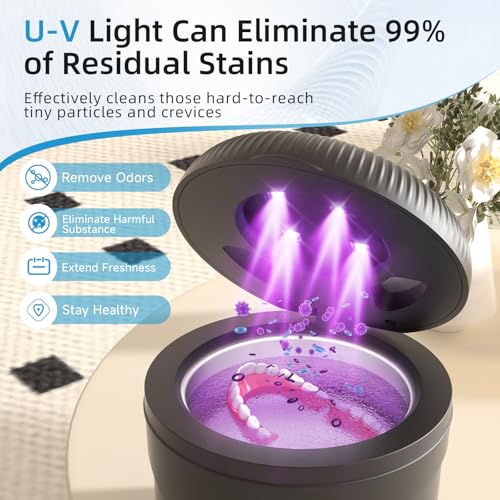 Image of Ultrasonic Retainer Cleaner Machine, 45kHz Dental Cleaning Pod for Dentures, Jewelry, Toothbrush Heads, Mouth Guards, Aligners, Braces, 200ML Denture Cleaner 4 Modes & Digital Timer, Black