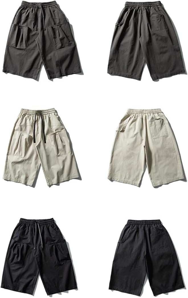 American Retro Pocket Shorts for Men,Summer Wide-Leg Casual Workwear Pants
