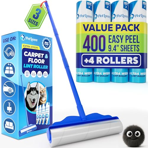 PetLovers Large Lint Roller with 3 Refills &ndash; 400 Total Sheets for Tackling Pet Hair, Extra Large...