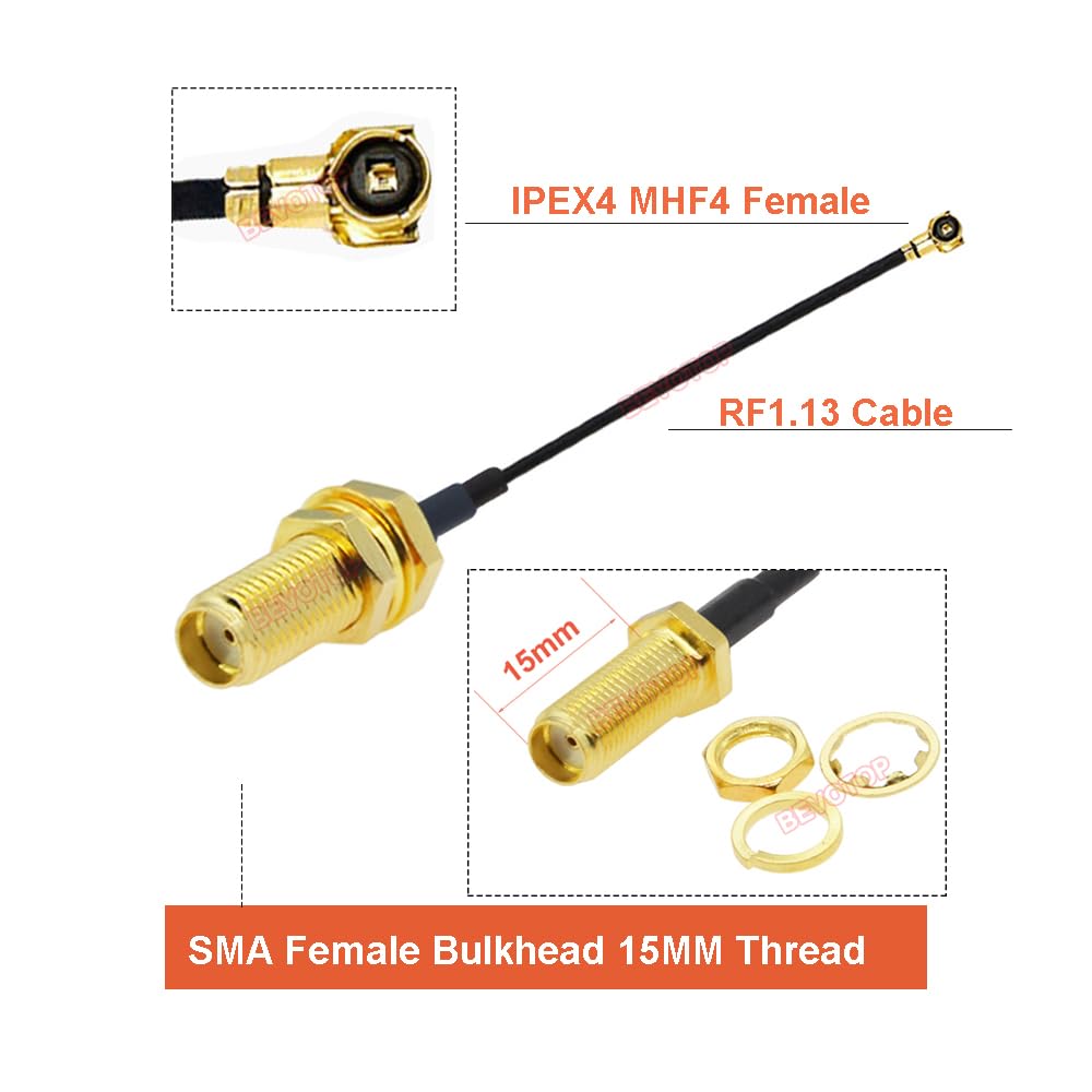 10PCS/LOT U.fl IPX to SMA Jumper 15MM SMA Female/RP-SMA Female to MHF4 IPEX4 / IPEX1 Female Jack RF1.13 Coaxial Cable BEVOTOP - (Color: RPSMA F to MHF4 F, Pins: 80CM)