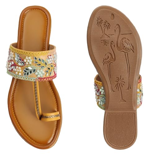 Image of KKF Footwear Women's Fancy Kolhapuri Flats Stylish Slip-On Chappal Sandals for Girls & Ladies | Sizes 3-8