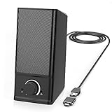 LENRUE[Single USB Computer Speaker for Laptop Desktop,USB-Powered PC Speaker with Crystal Clear Sound,Support Connecting 3.5mm Microphone and Headphone，One line for Power and Audio