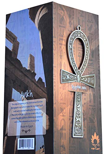 NileCart 7 in. large metal Egyptian ANKH Cross Made in Egypt with an ancient Egyptian hieroglyphic symbols on both sides (Antique Silver Tone) - image 3