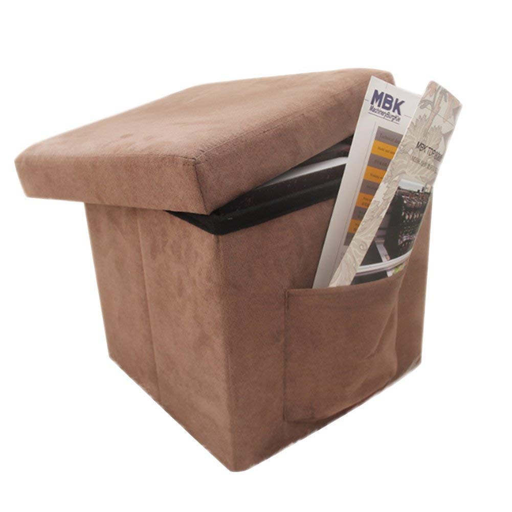 Pouf de rangement pliable marron idéal pour salon et jouets