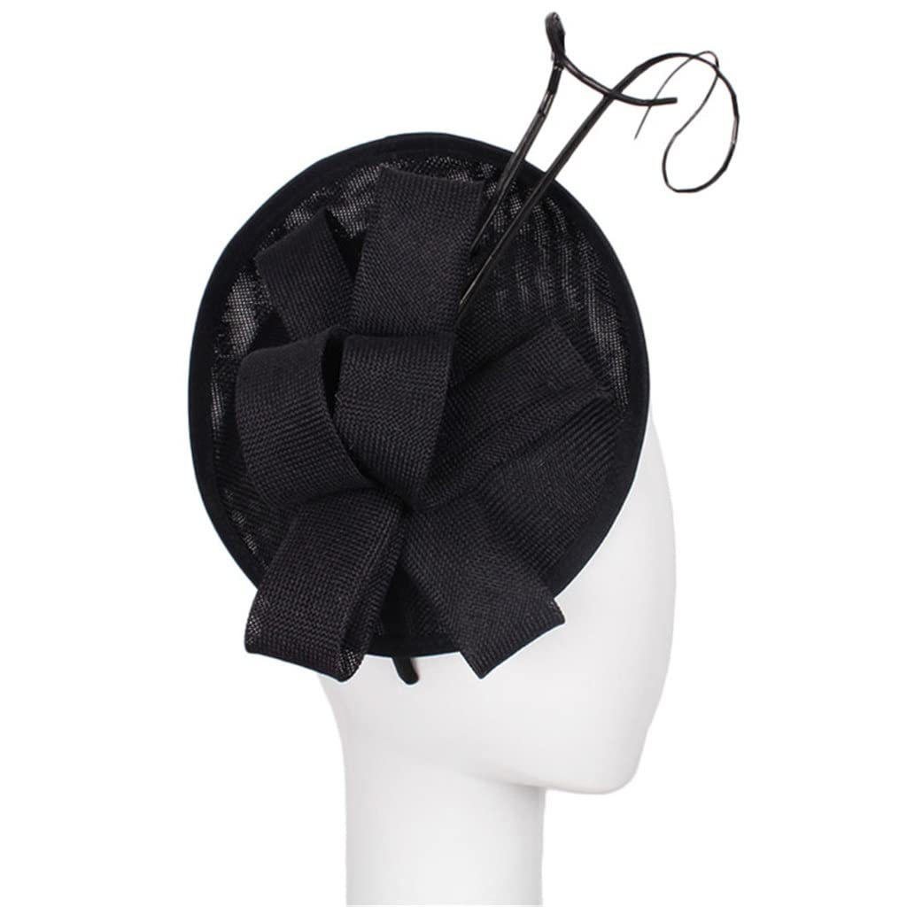 Tocado Elegante Negro para Boda, Accesorio para cóctel, Sombrero para Mujer, Diadema de Pelo francés, Moda Vintage para Mujer, una Pieza (D 20cm)