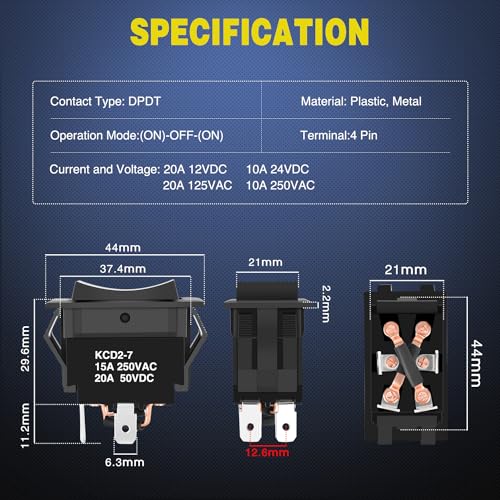 Image of Nilight 2PK Reverse Polarity Toggle Switch 12V 20A 4Pin DPDT W /Wires Jack