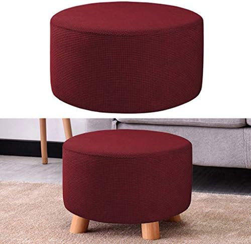 Baoblaze Ottoman Slipcovers Round Footrest Footstool Covers Stretch Fabric Storage Ottoman Covers, High Spandex Slipcover Machine Washable, Wine Red