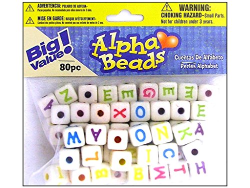Color Letters Plastic Alphabet Beads White/ Colors 12mm Cubes (80pcs/pkg)