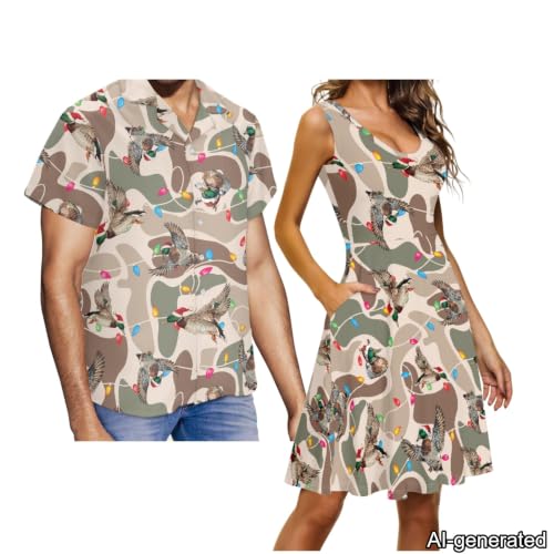 Image of Dreaweet Summer Dresses for Women A-Line Sleeveless Flowy Sun Dresses,Men's Casual Button-Down Shirts,Couple Matching Outfits