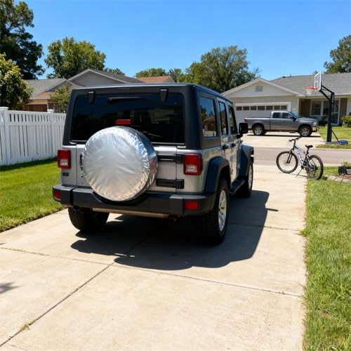Image of Tire Covers 4 Pack, 30-32 Inch Waterproof Tire Covers for RV Camper Trailer | Protect RV tires from sun damage, cracking, dust, and weather during storage with durable covers featuring secure straps