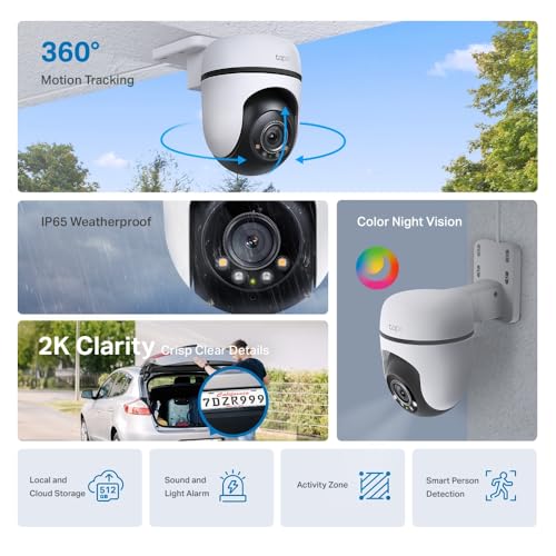 Tapo TP-Link 2K 3MP 1296P Outdoor Pan/Tilt Security Wi-Fi Camera, IP65 Weatherproof, Motion Detection, 360 C510W - Image 3