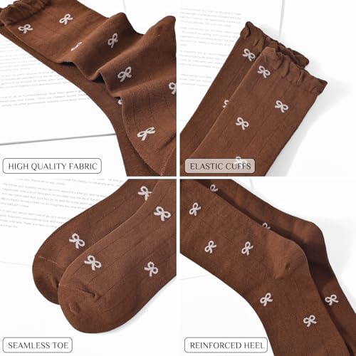 Image of Women's Cute Crew Socks, Casual Athletic Cotton Bowknot Cherry Calf Novelty Socks for Women
