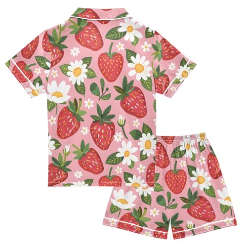 ALAZA Strawberry Floral Flower Pajamas Satin Pajama Set Short Sleeve Button Down Sleepwear2