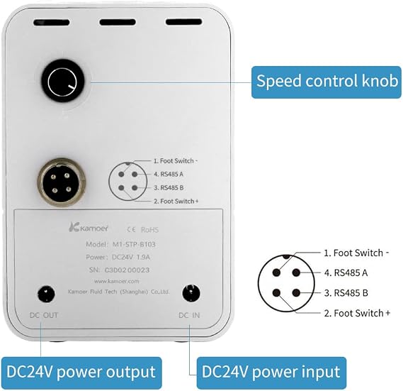 Kamoer M1-STP Intelligent Peristaltic Pump 24V Stepper Motor Adjustable Programmable Low Flow Liquid Dosing Pump with Control for Laboratory Aquarium 0-88ml/min