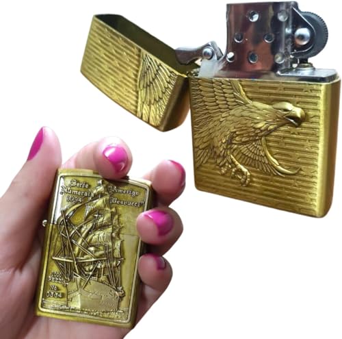 Isqueiro Metal Vintage Luxo Recarregável Estilo Antigo + Caixa Lata Presente P/Pai Tio Marido Namora