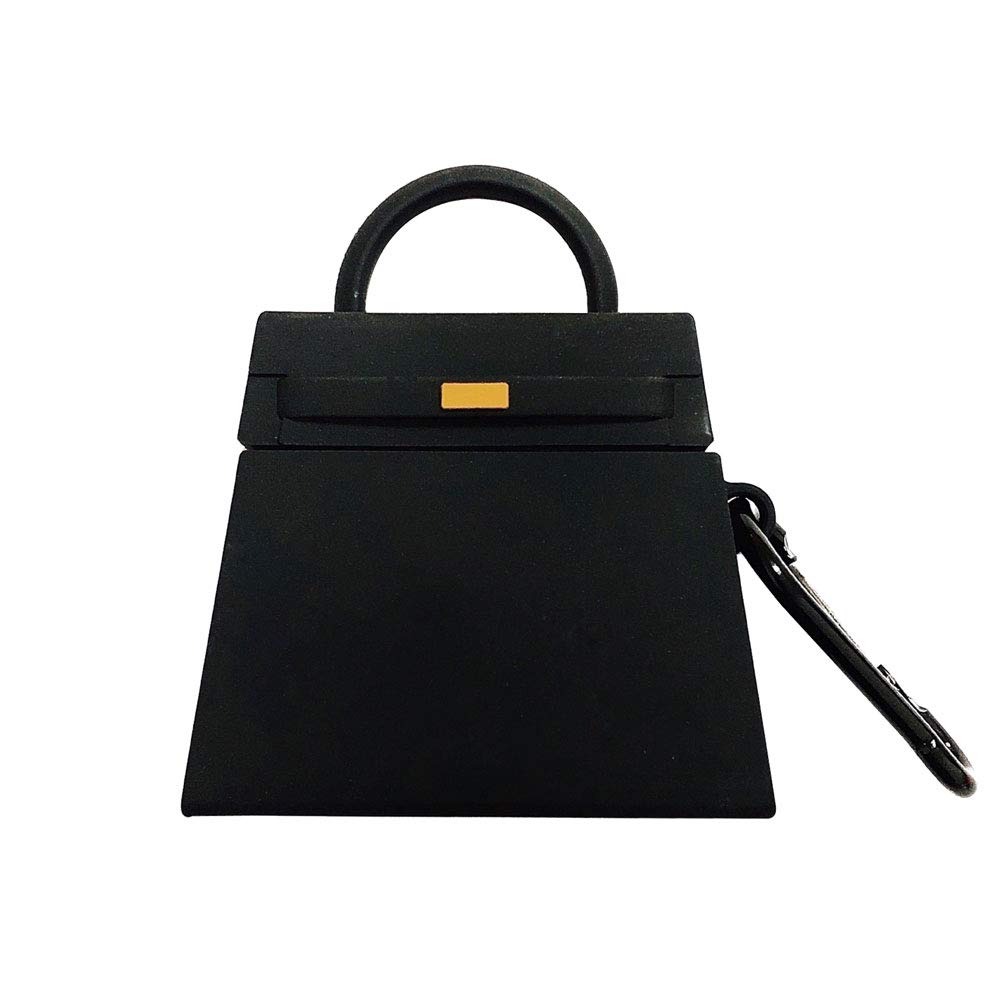 BONTOUJOUR Case Compatible with AirPods 1/2, Girls Creative Fashion Mini Handbag Purse Case, Stylish Soft Silicone Wireless Earphone Protection Charging Cover for AirPods 1/2 +Hook -Black