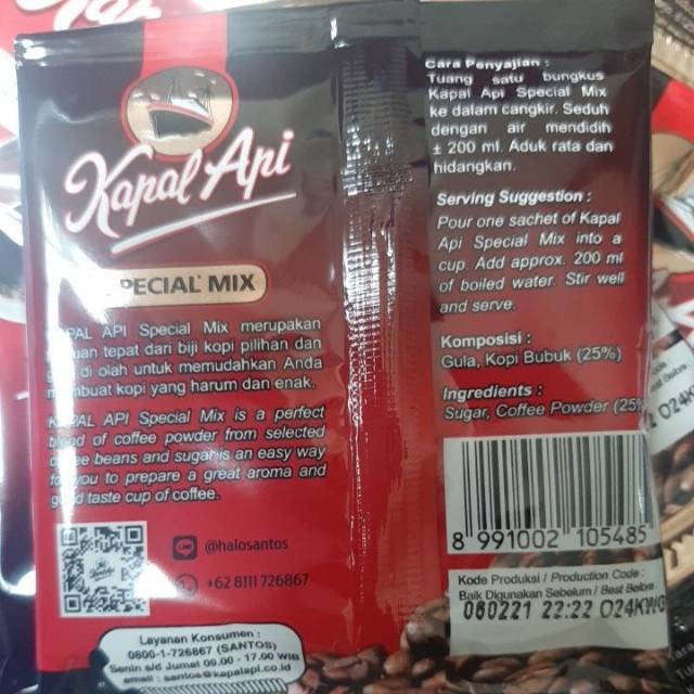Kapal Api Special Mix (Coffee plus Sugar), 25 Gram (30 sachets)