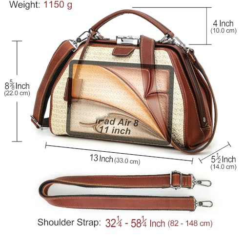 Image of CONTACTS Doctor Bag Purse for Women Luxury Leather Handbag with Lock Shoulder Bag Vintage Top Handle Bag