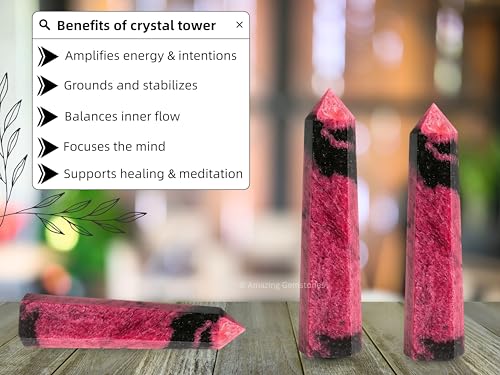Image of Amazing Gemstone Rhodonite Crystal Towers - Natural Healing Crystal Point Obelisk for Reiki Healing and Crystal Grid (3 inch to 4 inch INCH)