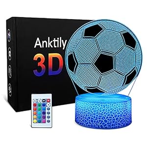 Kids Night Light Football 3D Optical Illusion Lamp, Football Gifts for Boys Girls, 16 Colors and Remote Control Table…