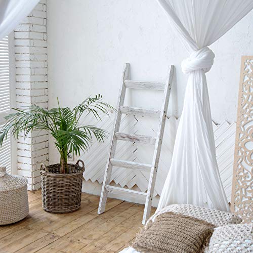 Hallops Blanket Ladder 5 ft. Premium Wood Rustic Decorative Quilt Ladder. White Vintage Wooden Decor. Throw Blankets Holder Rack (White on Brown)